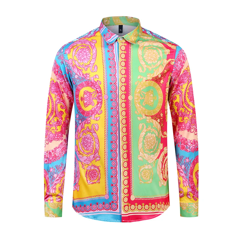 

True Reveler colorful printed floral shirts men dress wedding party club crown shirt long sleeve tops male flower shirts
