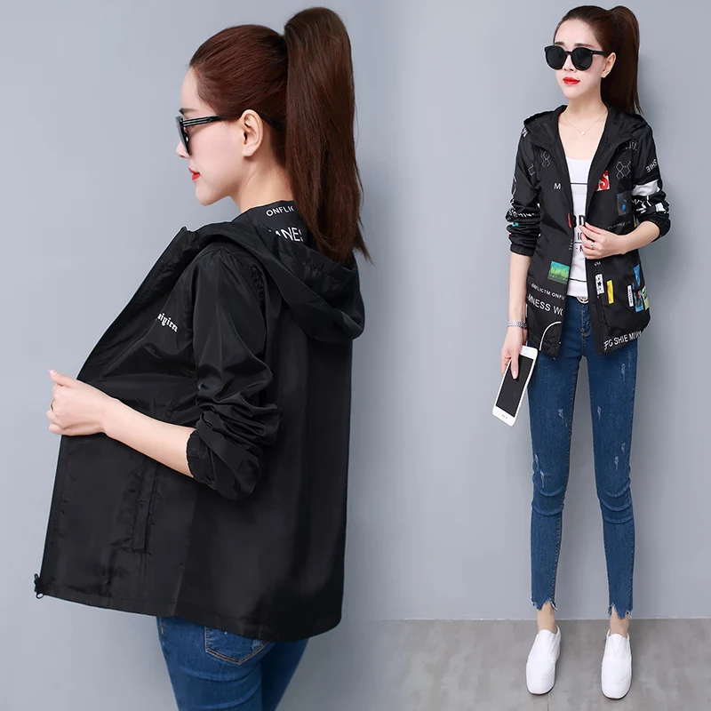 lower price  Spring and Autumn Trendy Print Women's Double-Sided coat Hooded coat Korean Edition Loose Thin Wome