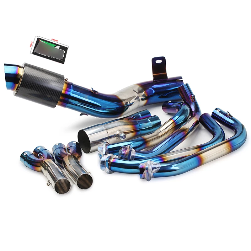 Blue Exhaust System for Kawasaki Z900 Ninja 900 Motorcycle Header Mid Pipe Slip On 77mm Muffler Escape with Removable Catalyst