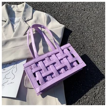 2020 bolso hueco púrpura Baguette para axila tejido al hombro bolsos de cuero de lujo para mujeres bolso de mano Vintage femenino bolso de mensajero Baguette