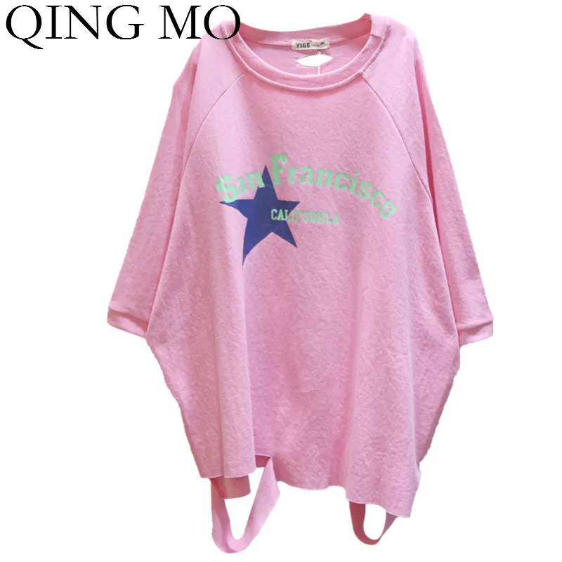 Женская футболка QING MO синяя зеленая оранжевая розовая белая неравномерная 2020