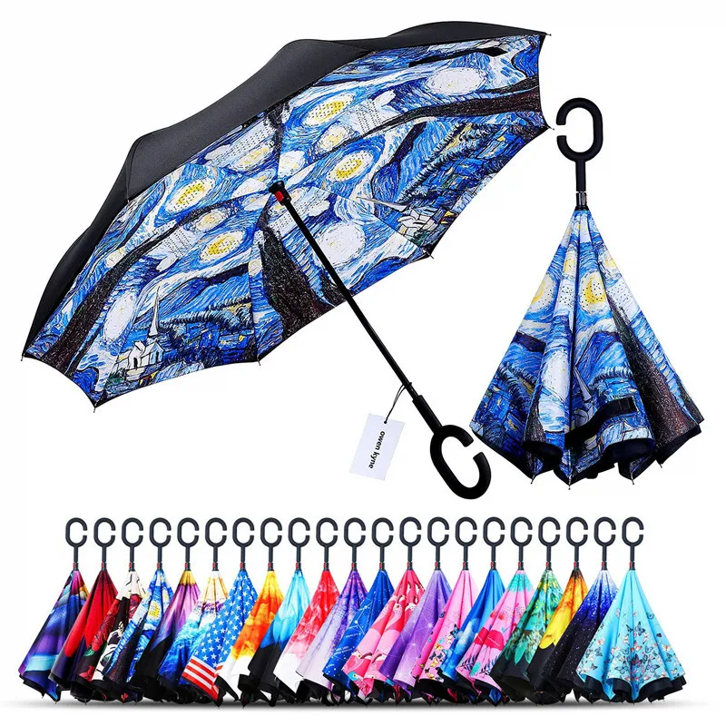 

Reverse Umbrella C- Shaped Umbrella Creative Reversal Bone Car Reflective Strips Advertisement Umbrella Logo