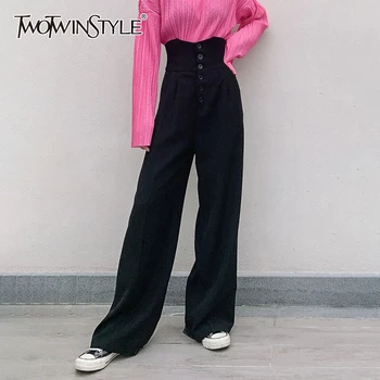 

TWOTWINSTYLE Elegant High Waist Women Wide Leg Pants Tunic Loose Casual Full Length Pant Female Clothes Fashion 2020 Tide Spring