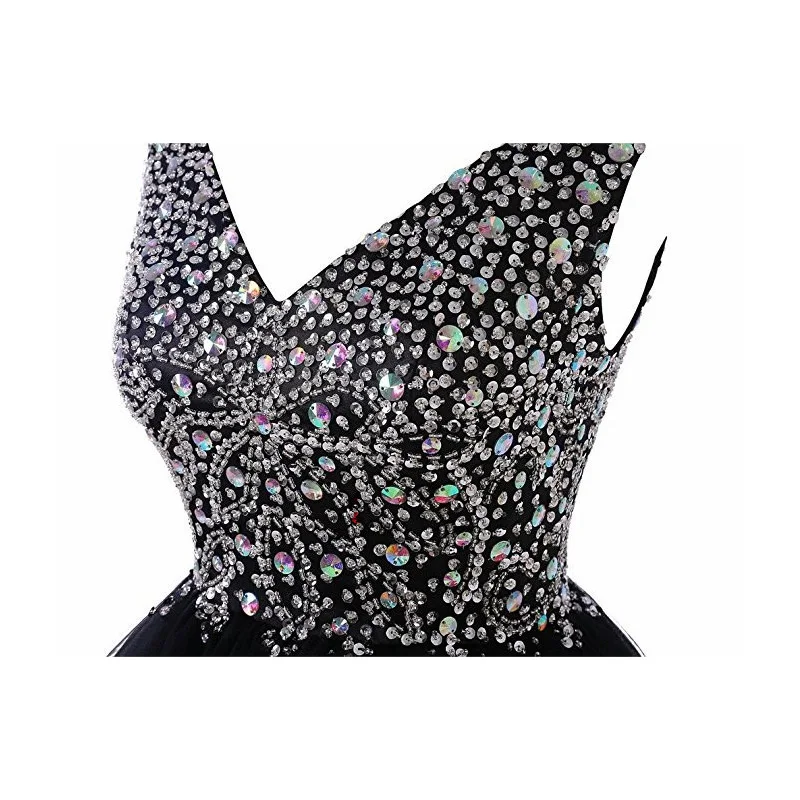 Vestid сексуальное короткое/мини v-образный вырез бисером платье из тюли для выпускников Черные Короткие Выпускной Вечеринка Платья для особых случаев