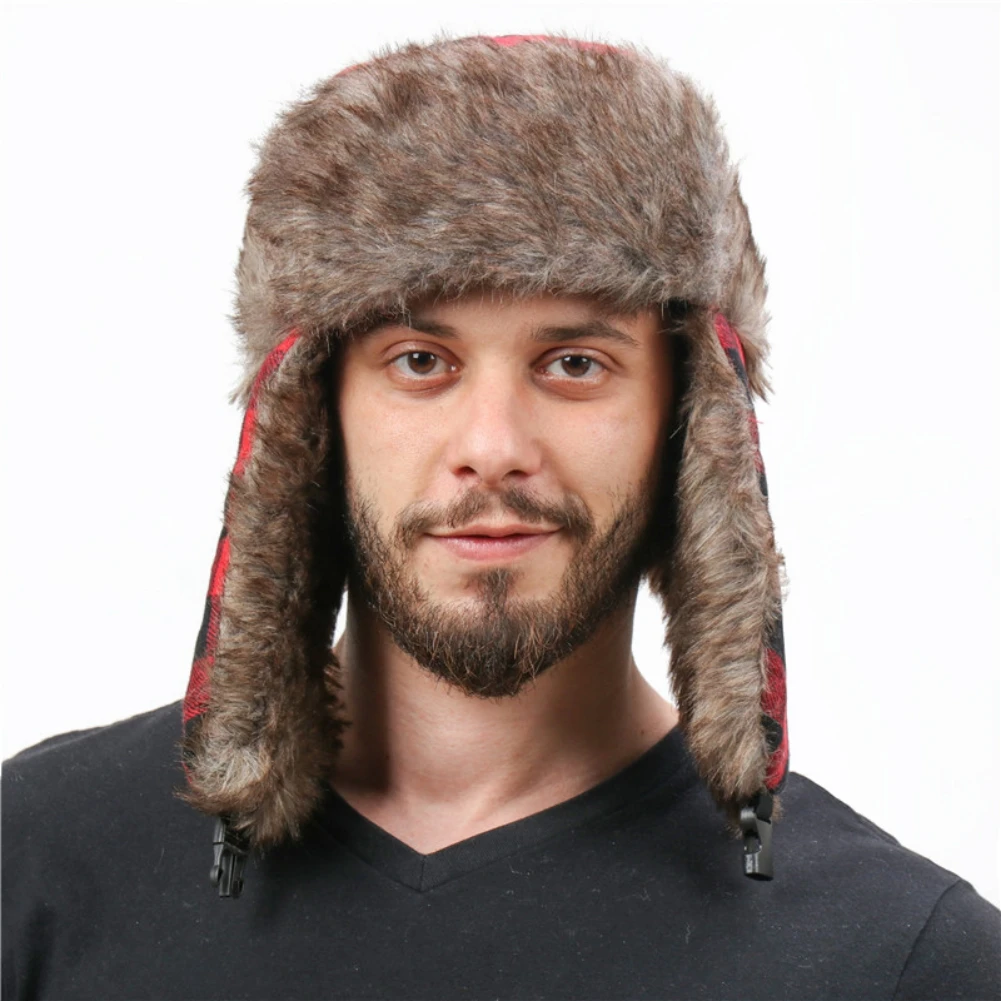 Plaid Trapper Bomber Fur Hats for Skiing Skating Snowboarding Winter Warm Men Women Ear Protector Cycling Camping Hiking Caps