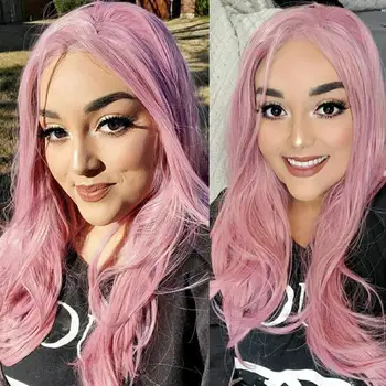 

Mixed Pink Synthetic lace Front Wig Long Natural Wavy Pink Wigs for Women Natural Hairline Pink Wig Glueless Heat Resistant