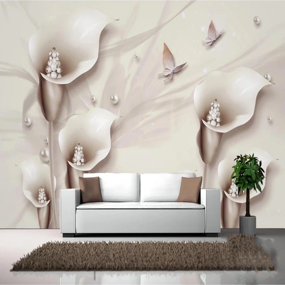 

Drop Shipping Custom 3D Wallpaper Mural Beautiful Simple Three-dimensional Calla Jewelry Wall Decoration Mural Wallpaper