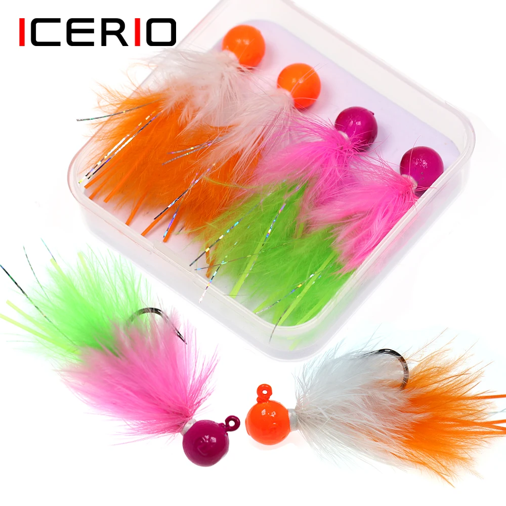 Icians 4 Pz/Scatola Testa Di Piombo Rotonda Ganci Jig Streamer Fly Tying Crappie Jigging Lure Hook Pesca Sul Ghiaccio