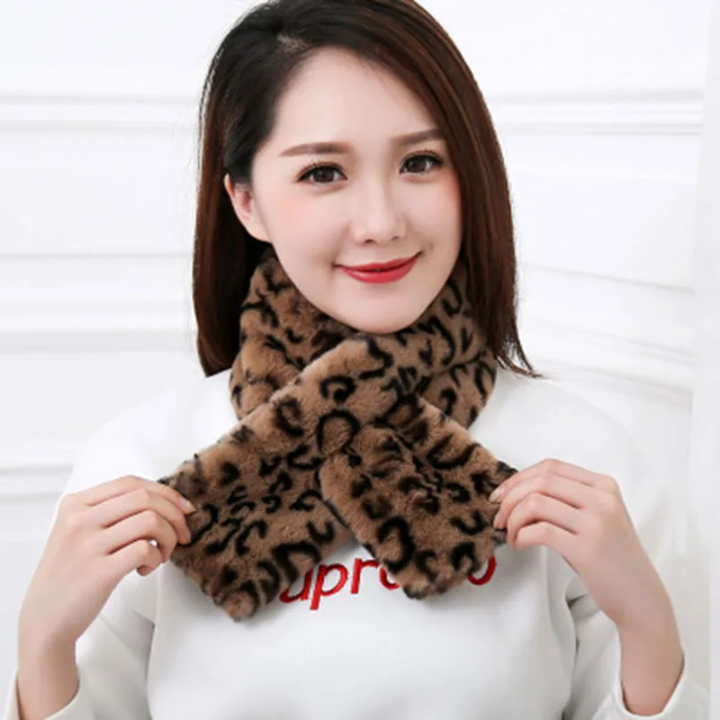 Scarf Coffee Женские зимние перчатки с наполовину пальцами, с сенсорным экраном, плюшевые, теплые перчатки, женские, из искусственного меха кролика, леопардовые, велосипедные перчатки для вождения, E20 - Цвет: Scarf Coffee