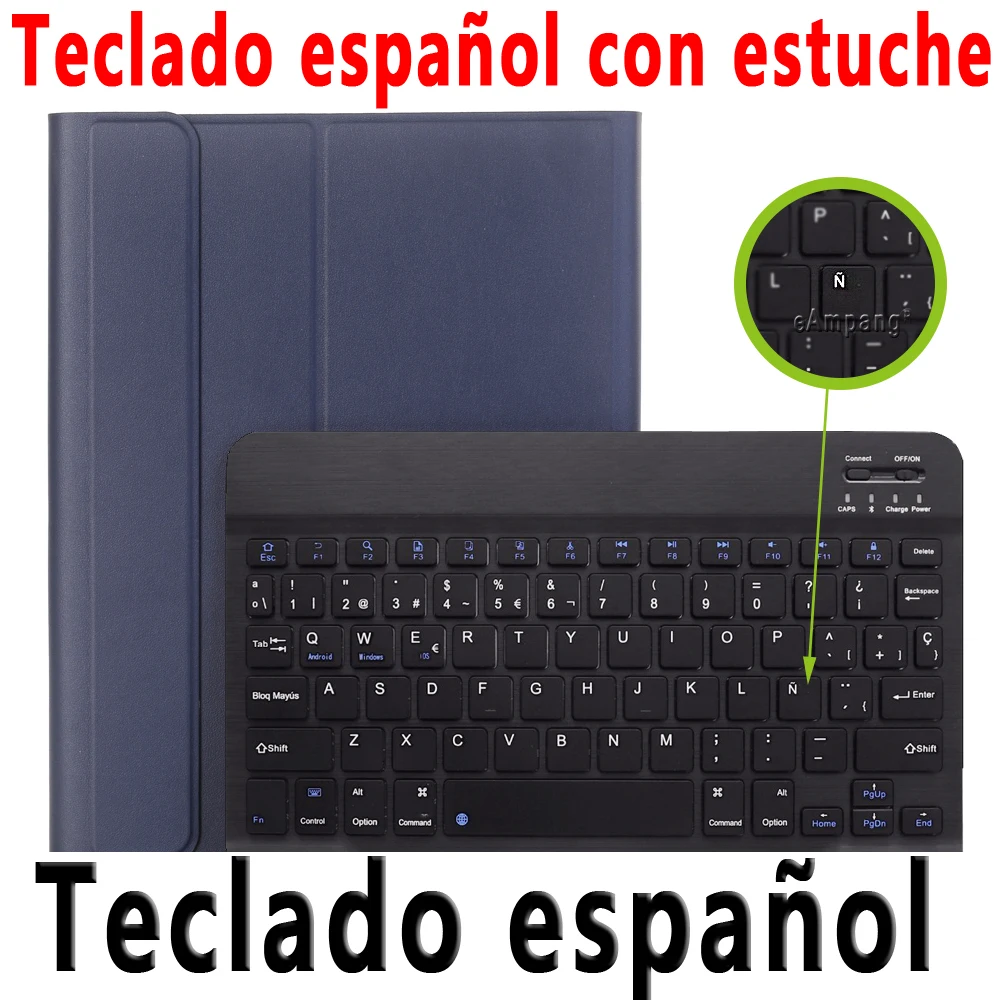 Spanish Keyboard Чехол для iPad 10,2, чехол для клавиатуры с карандашом, держатель для Apple iPad 7, 7-го поколения, A2197, A2198, русская, испанская, английская клавиатура - Цвет: Spanish Keyboard