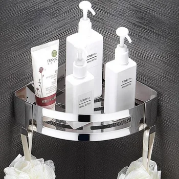 

Bathroom shelf free punching 304 stainless steel single deck triangle basket bathroom Storage rack