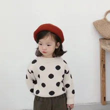Зимние вязаные пуловеры для маленьких девочек, свитера, детская одежда в горошек в Корейском стиле, милый детский свитер для малышей