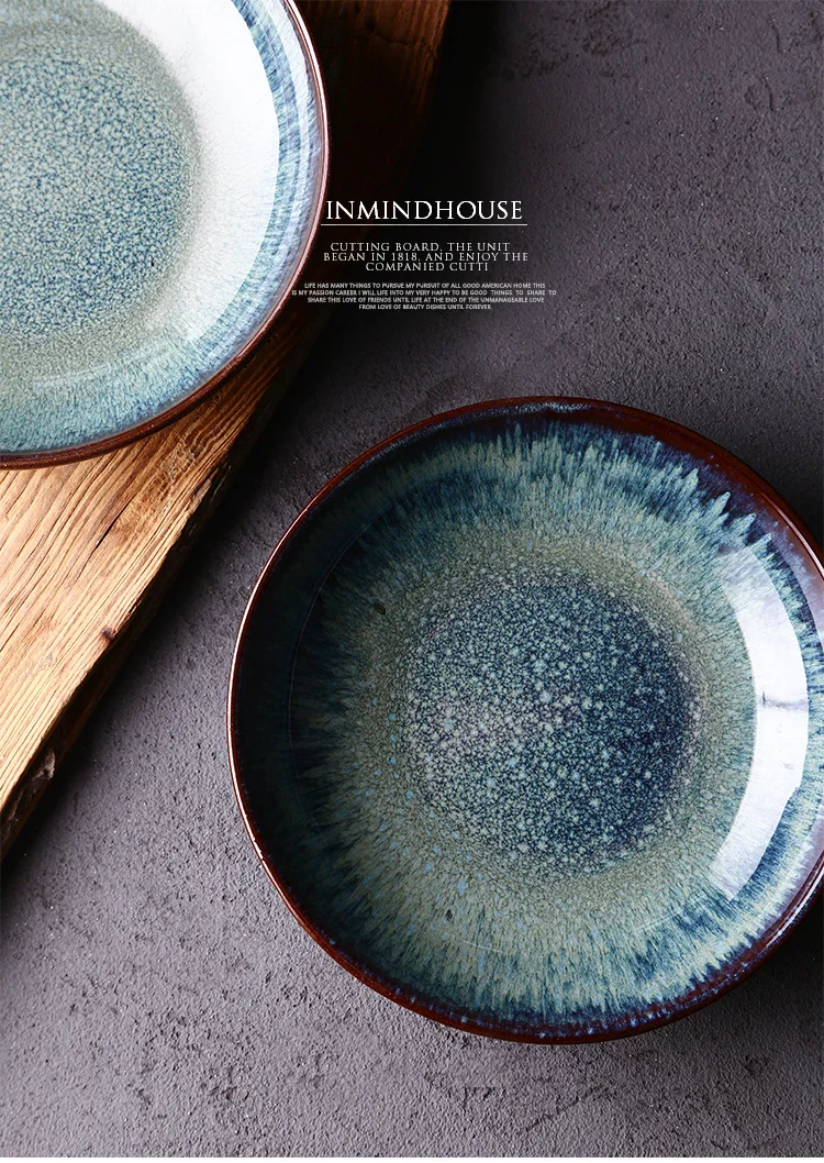 Mu cheng Home Bowl Household Vintage Ceramic Japanese Style Restaurant K1 Glaze Kiln Serving Bowl Salad Bowl Soup Bowl