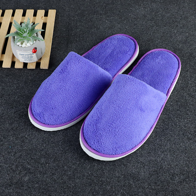 Womens Fur Slippers Disposable Solid Color Slippers Multi-colored Hotel Slippers Coral Fleece  Non-slip All-inclusive Shoes