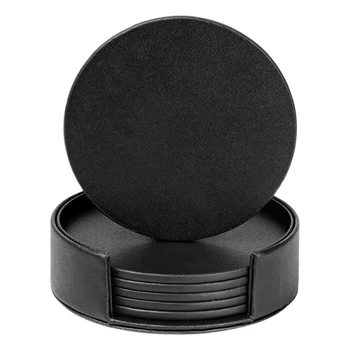 

6PCS/Set Leather Cup Coaster Creative Round Edge Cup Mat Drink Coaster for Hom and Kitchen