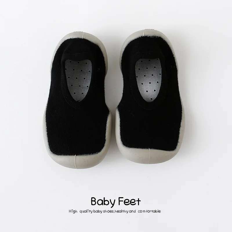 Unisex Toddler First Walker Baby Shoes First Shoes Baby Walkers Baby Girl Kids Soft Rubber Sole Baby Shoe Knit Booties Anti-slip - Цвет: Черный