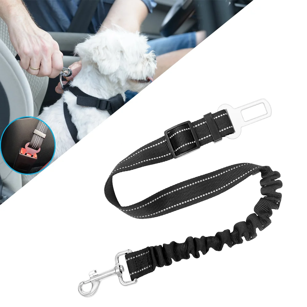 

Pet Dog Seat Belt Adjustable 53cm-65cm Anti-shock Elastic Reflective Nylon Car Seat Belt Leash For All Size Cars Pet Safety Belt