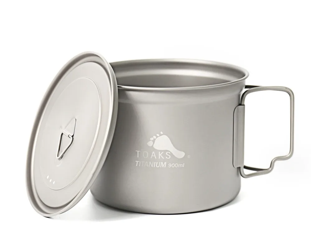 TOAKS POT-900-D115 из чистого титана Сверхлегкая уличная кружка с крышкой и складной ручкой походная посуда 900 мл 124 г