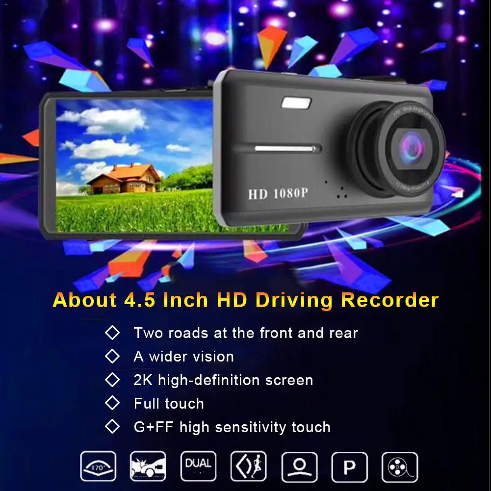 4,5 дюймовый HD экран 1080P Автомобильный видеорегистратор приборная панель ночного видения камера видео рекордер 170 градусов циклическая запись мини видеорегистратор DVRs