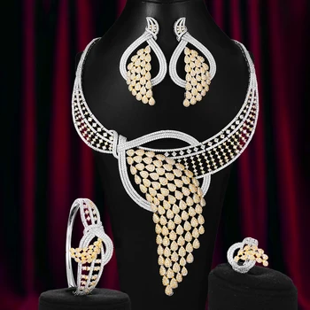 

GODKI 4PCS BIG Fashion Luxury Feather Africa Jewelry Set For Women Wedding Party Cubic Zirconia Dubai Bridal Jewelry Indian 2020