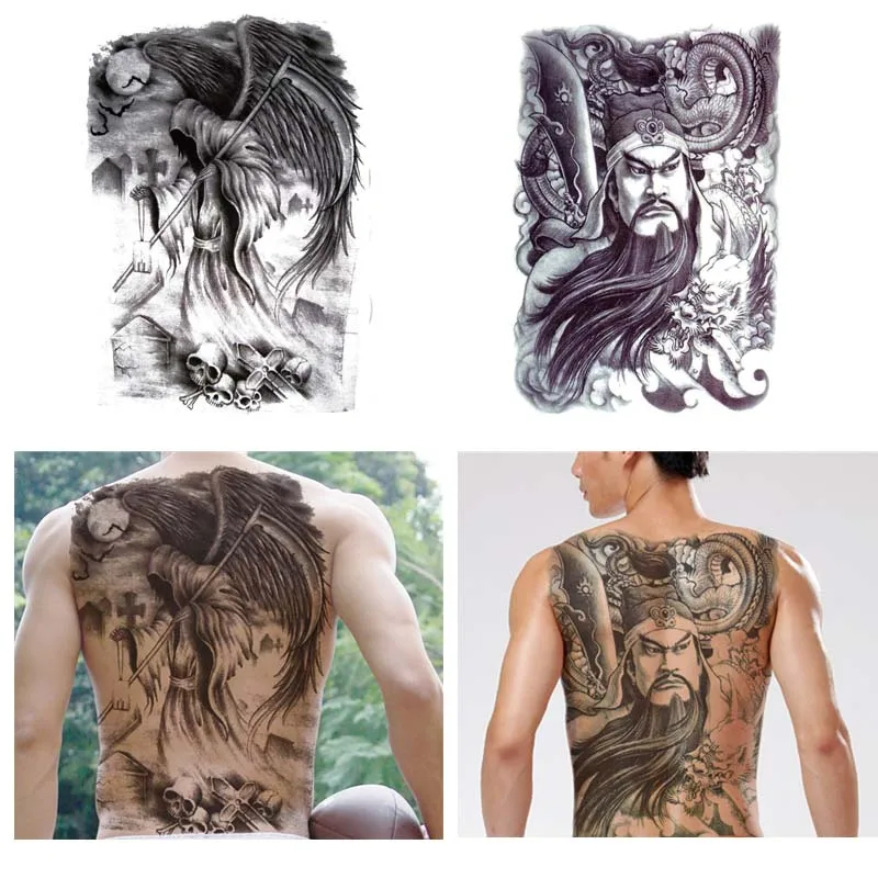 

New Tattoo Stickers Big Full Back Waterproof Temporary Fake Tattoo Black Colorful Multi-pattern for Man Woman Body Art