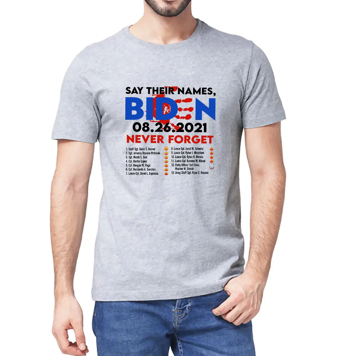 

Unisex 100% Cotton Never Forget Names Of Fallen Soldiers 13 Heroes Tee Anti Biden Classic Men's Novelty Oversized T-Shirt Women