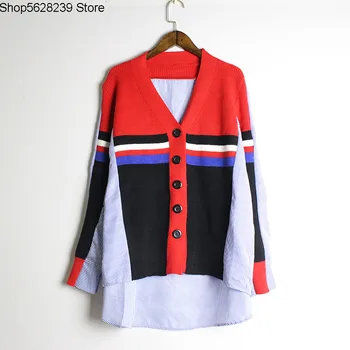 

2020 Season Trend Splicing Fake Two Piece Commute Stripes Contrast Color Is Thin Lady Shirt Batch
