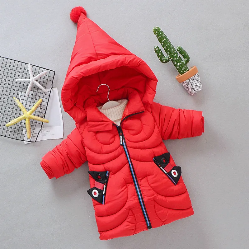 

Girls Winter Jackets Children Warm Coats Baby Thick Outerwear Cartoon Cat Clothes Kids Hooded Parkas for Russia Winter -20degree