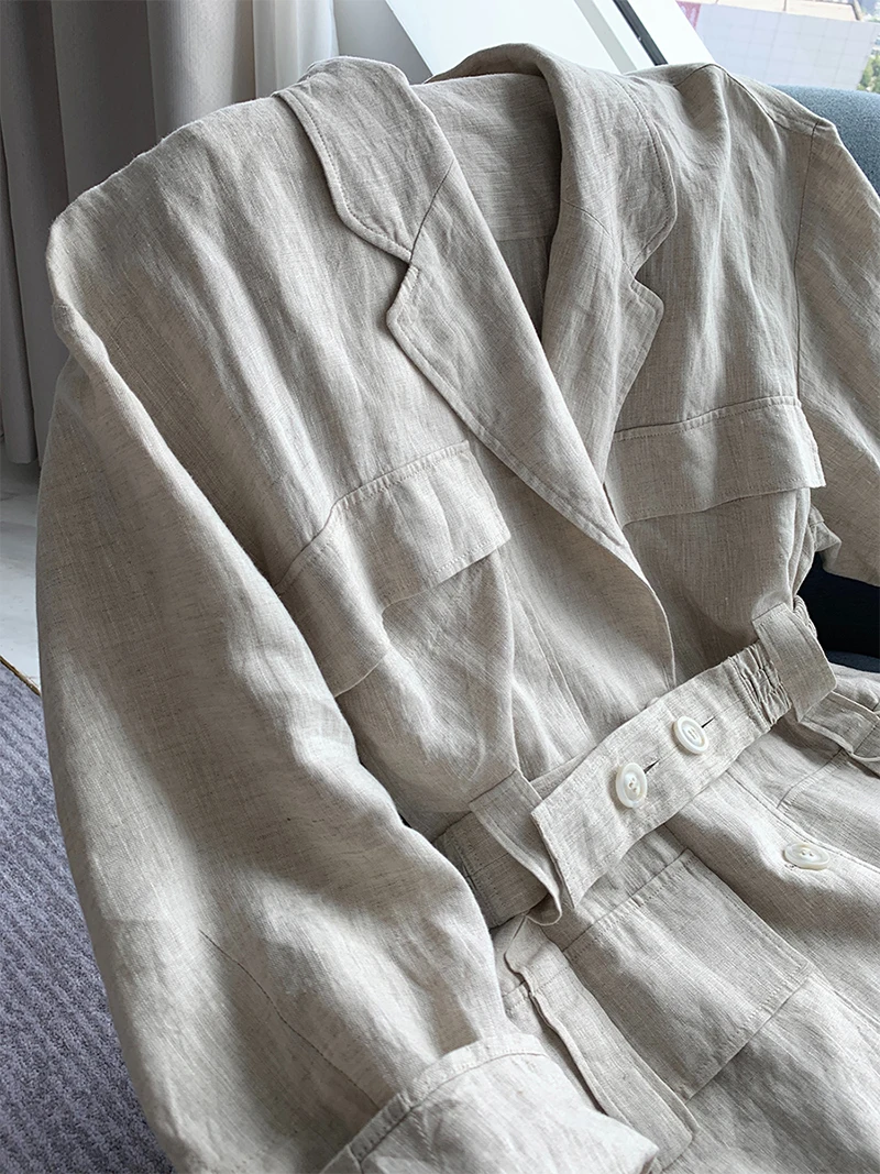 Loose Fit Linen Button Split Joint Big Size Jacket New Lapel Long Sleeve Women Coat Fashion Tide Spring 2020 1X5010
