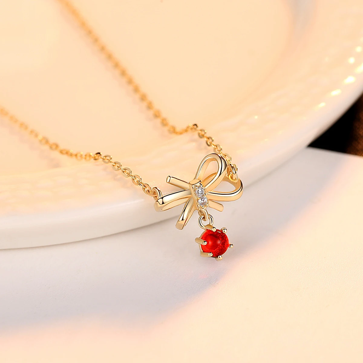 PAG & MAG подлинное 14K золото ожерелье с бантом для женщин красный драгоценный камень