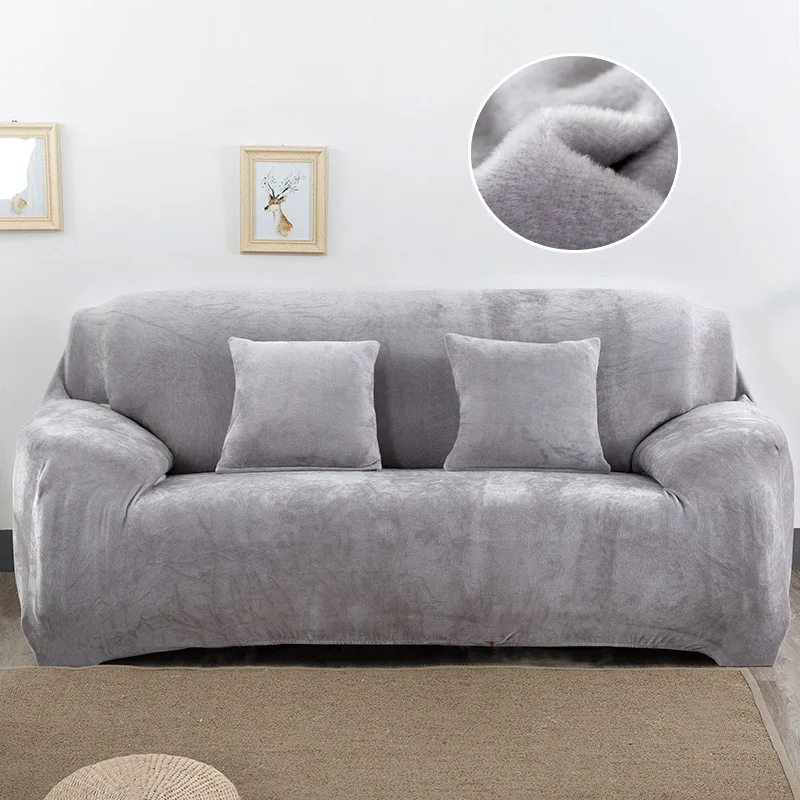1/2 шт. Плюшевые Чехлы для диванов стрейч сплошной цвет утолщение для диванов гостиной диван для питомцев чехлы для стульев pad чехол для дивана - Цвет: Silver Grey