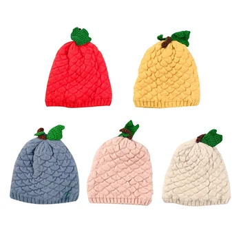 

Winter Newborn Warm Kids Girls Boys Baby Cute Fruit Design Hats Knitted Wool Hemming Caps 2019
