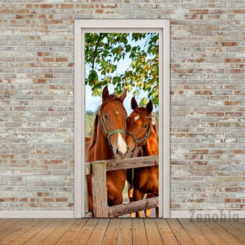 

Horses Door Sticker Pvc Self-Adhesive Waterproof Mural Wallpaper for Walls 3D Stickers Living Room Bedroom Decor Home Design