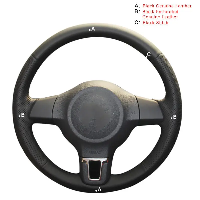 Автомобильная оплетка на рулевом колесе Крышка для Volkswagen Golf 6 Mk6 Jetta 6 Polo 2011- Авто оплетка крышки салонные аксессуары - Название цвета: Genuine Leather