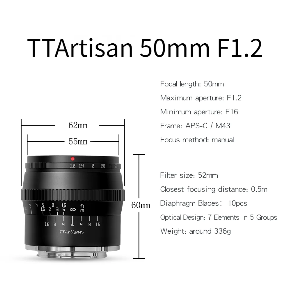 Dólar blusa Desenmarañar Ttartisan Lente 50mm F1.2 Aps-c Manual Focus Camera Lens For Sony E Fuji X  Canon M Panasonic Olympus M43 - Camera Lenses - AliExpress