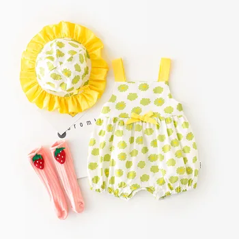 

2020 Summer Infants Overalls Floral Printed Newborn Baby Girls Suspenders Bodysuits with Hats Toddlers Kids Clothes