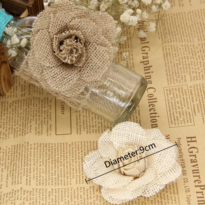 9CM Handmade Linen Flowers Rose For Christmas Wedding Holiday Party Shoes Flower Hat Flower Decoration Supplies JH29 (4)