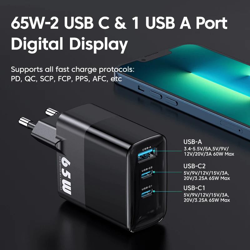 Încărcător 65W cu încărcare rapidă 4.0 3.0 USB tip C QC PD Încărcător USB portabil rapid pentru iPhone Xiaomi Laptop Tablet_voghion.com