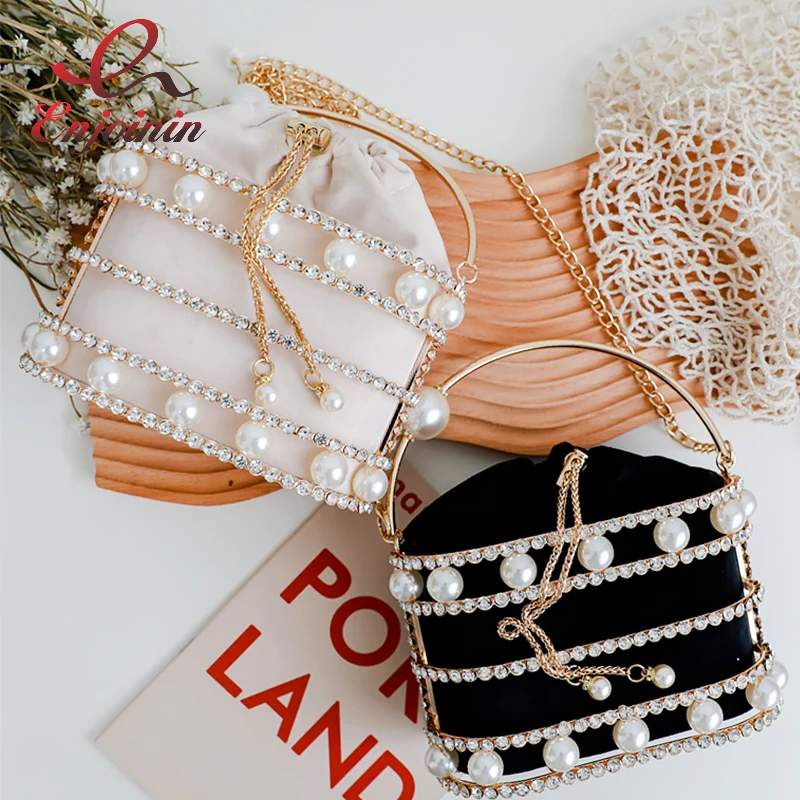 Bolso de mano de lujo mujer, bolsa mano noche con perlas de diamantes de imitación, de Metal brillante, ahuecado, para fiesta, con cadena - AliExpress Maletas y bolsas