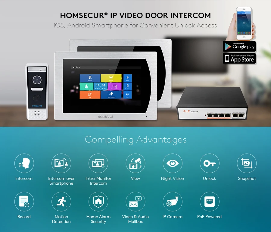 Видеодомофон HOMSECUR с сенсорным экраном 7 дюймов и поддержкой Wi Fi|Видеодомофон| |