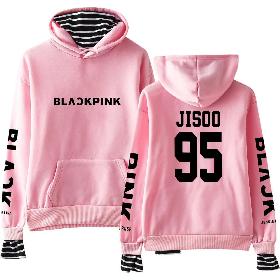 kpop Harajuku черно-розовые повседневные свободные поддельные два предмета толстовки с длинным рукавом корейский стиль толстовки высокое качество Sudadera