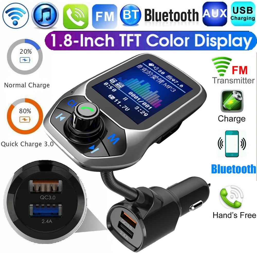США беспроводной Bluetooth QC 3,0 USB автомобильный fm-передатчик MP3-плеер Handsfree Аудио Аксессуары для ресивера