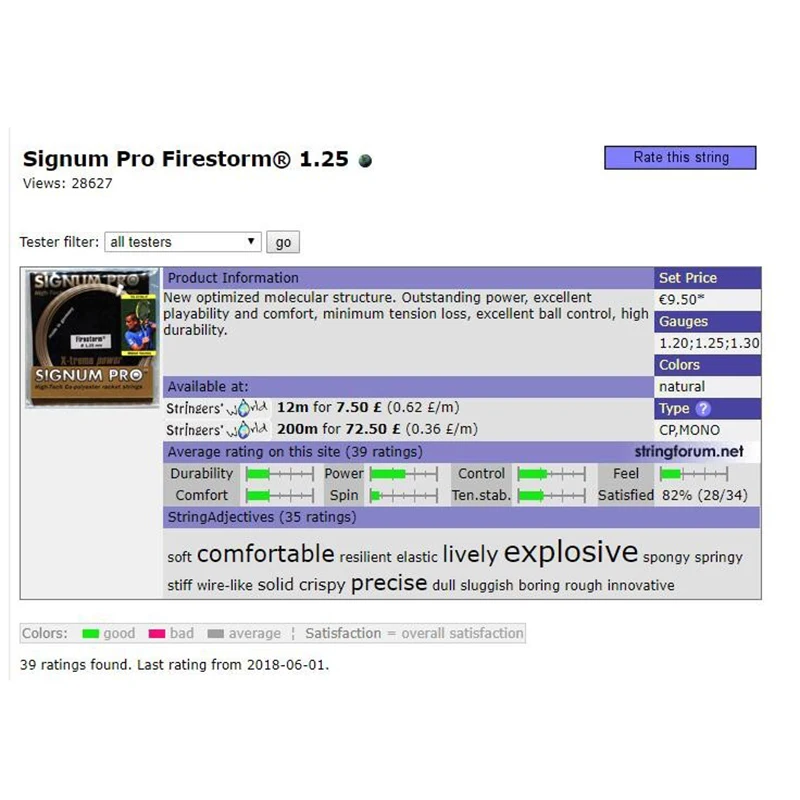 Polyester Tennis String SINGNUM PRO Firestorm 12.2M Tennis Line High Performance Racket Strings