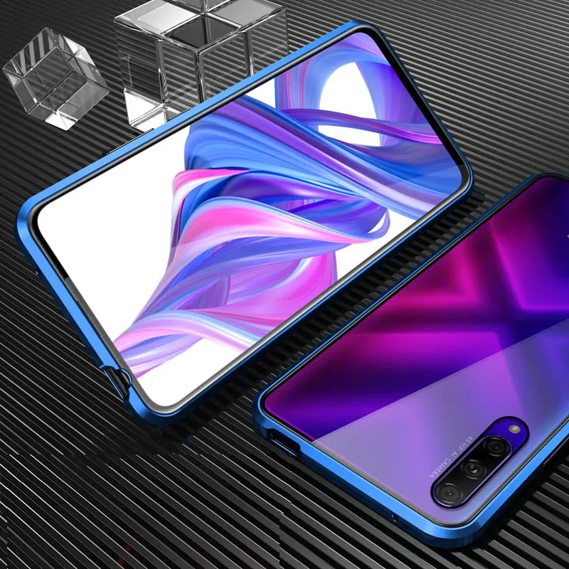 Синий Двухсторонний Магнитный абсорбционный металлический чехол для Huawei Honor 9X360 полный защитный чехол откидная задняя крышка для Huawei Honor 9X Pro Чехол - Цвет: Синий