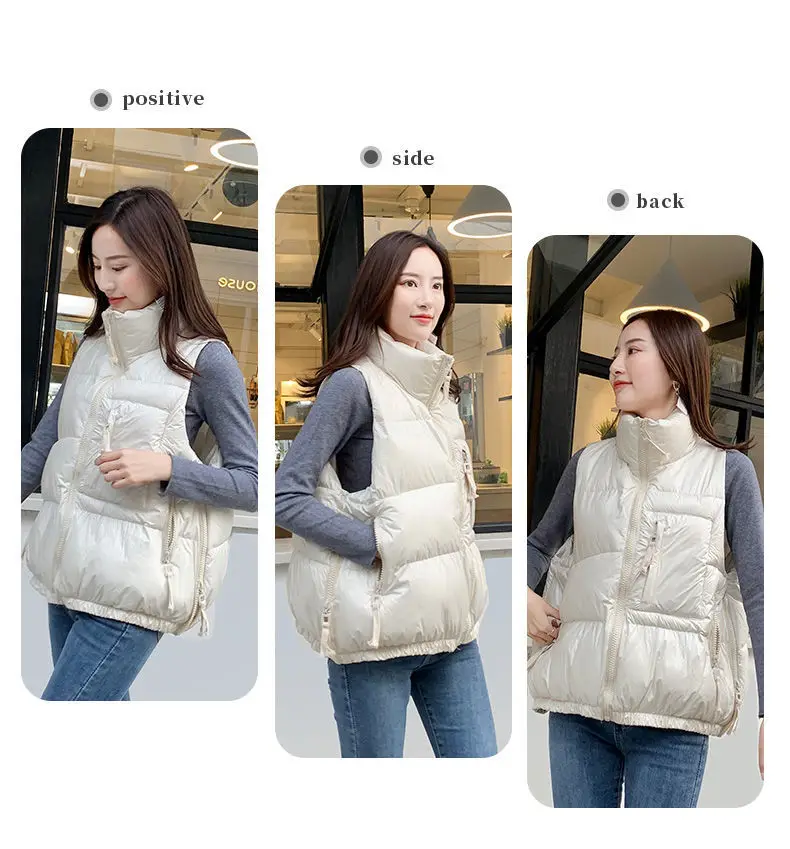 Winter Woman Down Cotton Short Vest Coat Yellow Stand Colloar Sleeveless Jacket Large size Waistcoat Korean Style Gilet Femme petite long puffer coat