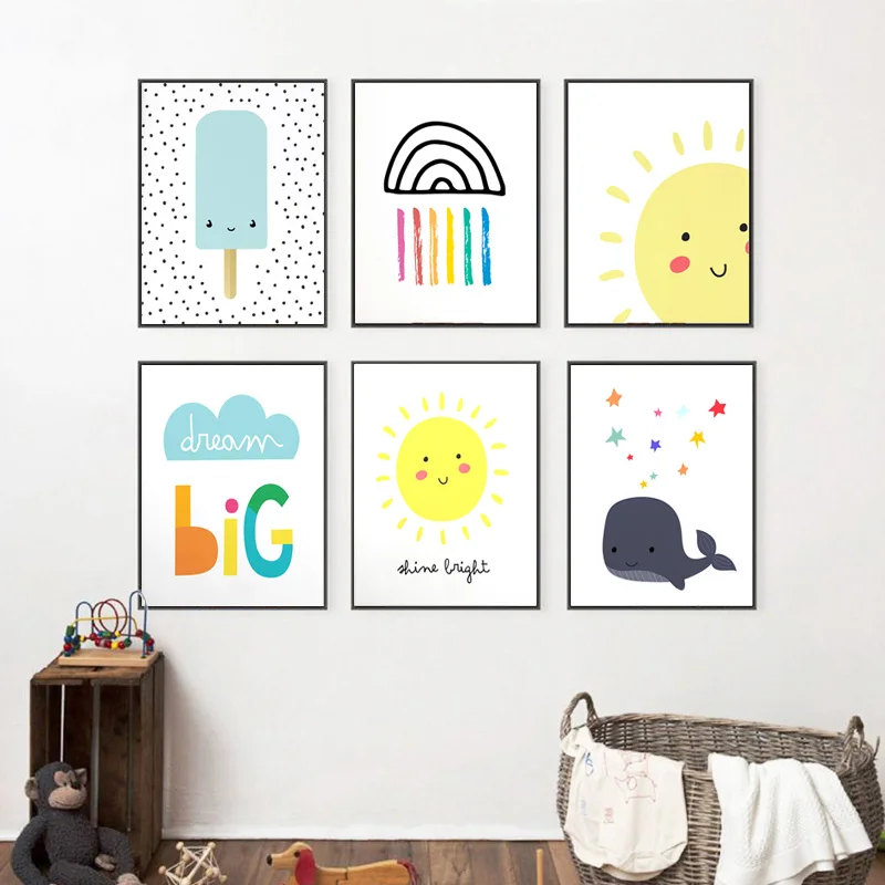 Shine Bright Smile Sun Baby Nursery Canvas Poster Sunshine Print Inspirational Quote Painting Nordicdecor Picture For Kids Room Painting Calligraphy Aliexpress