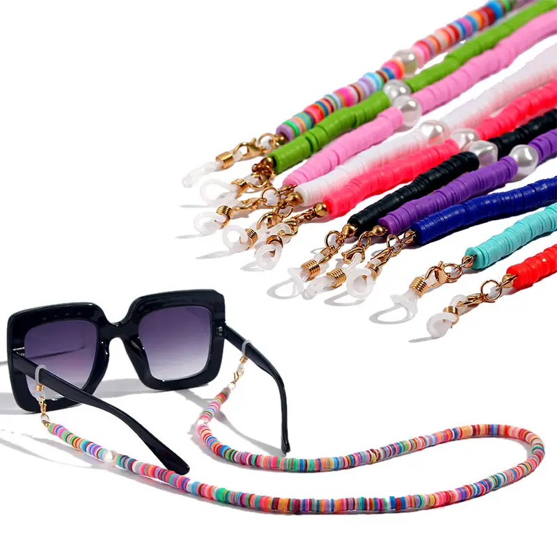 

Boho Multicolor Clay Bead Reading Glasses Chain For Women Eyewears Cord Holder Neck Strap Rope Imitation Pearls Necklace Lanyard