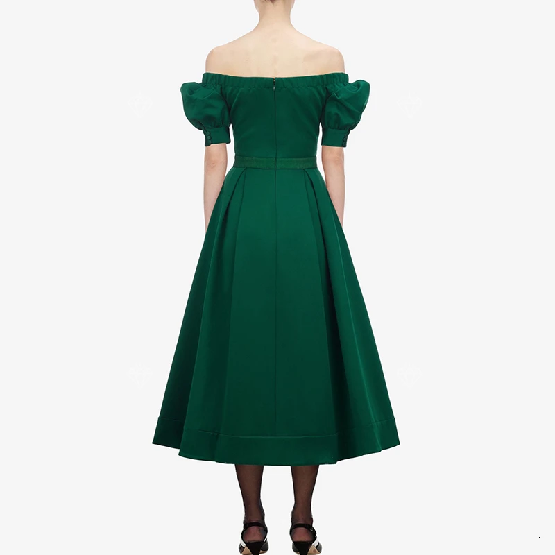 TWOTWINSTYLE Винтаж Ruched женские платья с вырезом лодочкой фонарь короткий рукав Высокая талия миди вечерние платья женская модная одежда