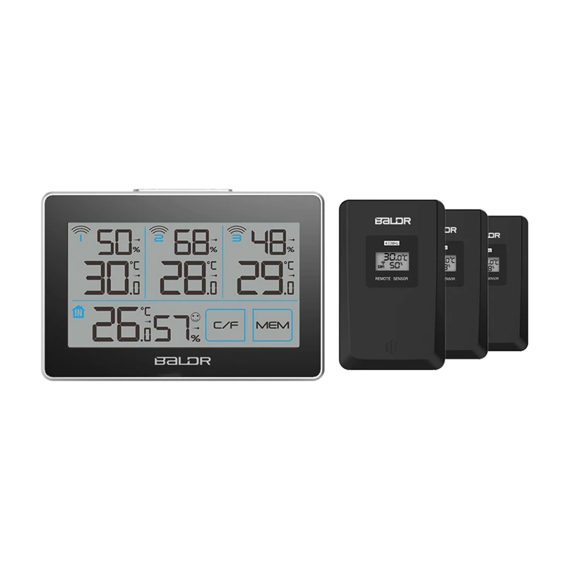 

Baldr Wireless Weather Station Touch Screen LCD Thermometer Hygrometer Indoor Outdoor Comfort Weather Forecast + 3 Remote Sensor