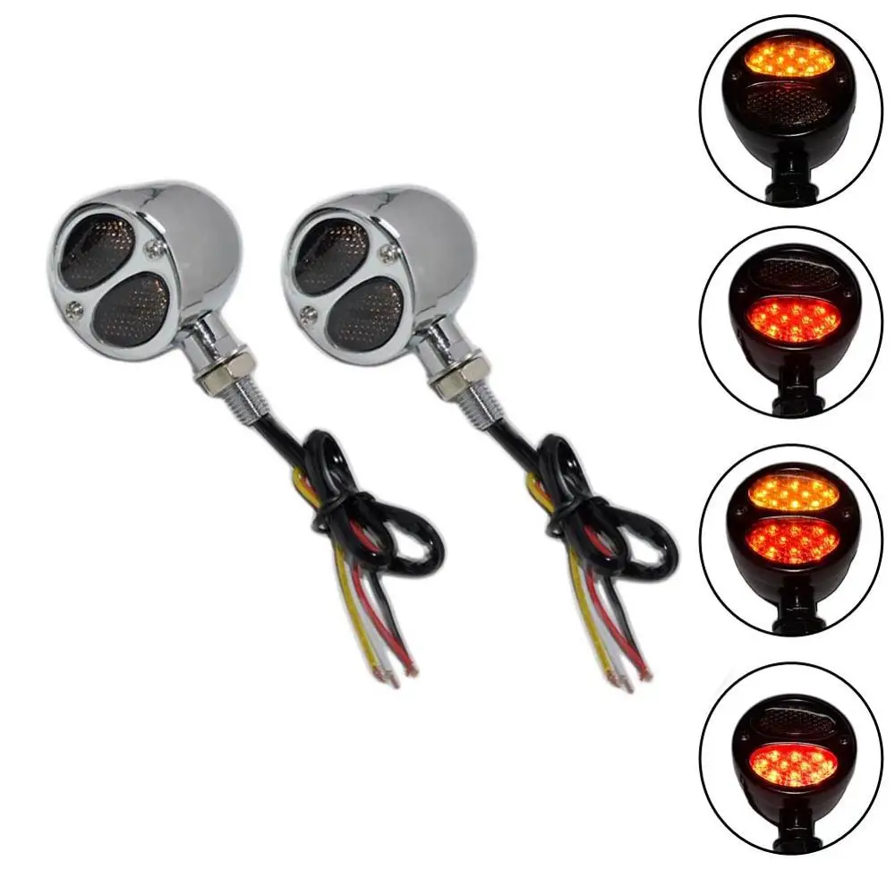 Steel Triple Action Motorcycle Motorbike LED Indicators STOP Tail Light Bike Turn Signal Light Brake Lights Blinker Lighting